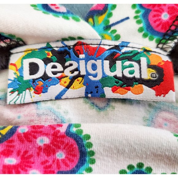 Desigual Womens JOHANNA Cotton Jersey Dress Colorful Print  Embroidered Ants M - Picture 6 of 13